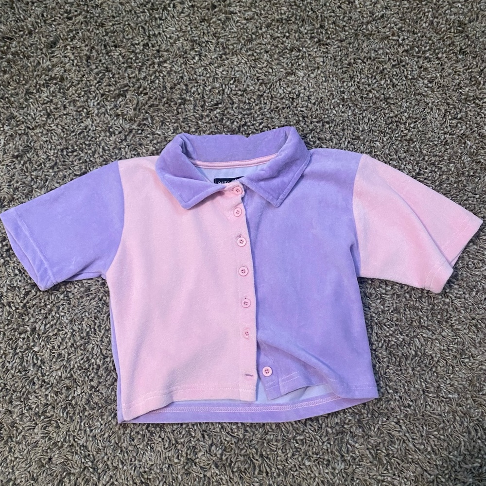 Daisy Street Pink and Purple Collared Crop-Top size(M)